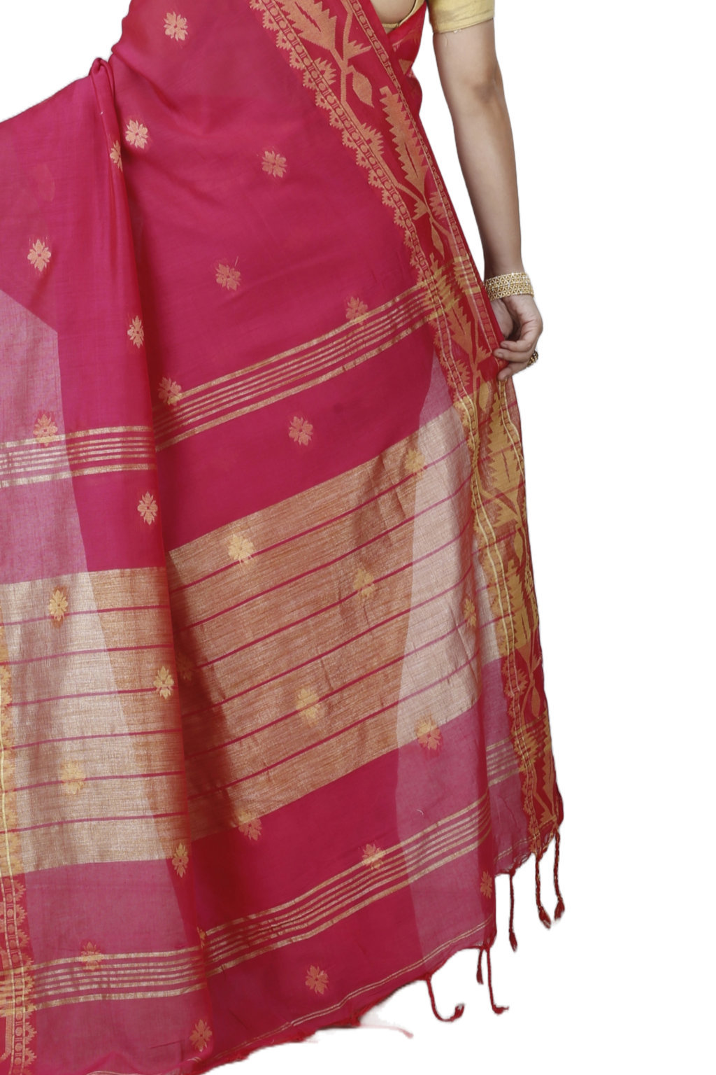 Pink Pure Cotton Tuma Hand Loom Saree (1192)